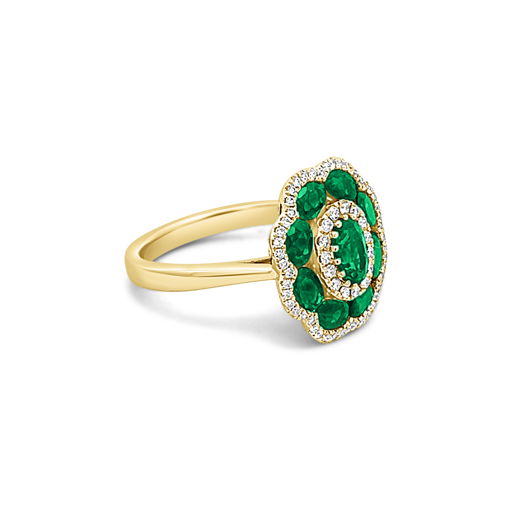 EMERALD AND DIAMOND FLOWER RING - 1